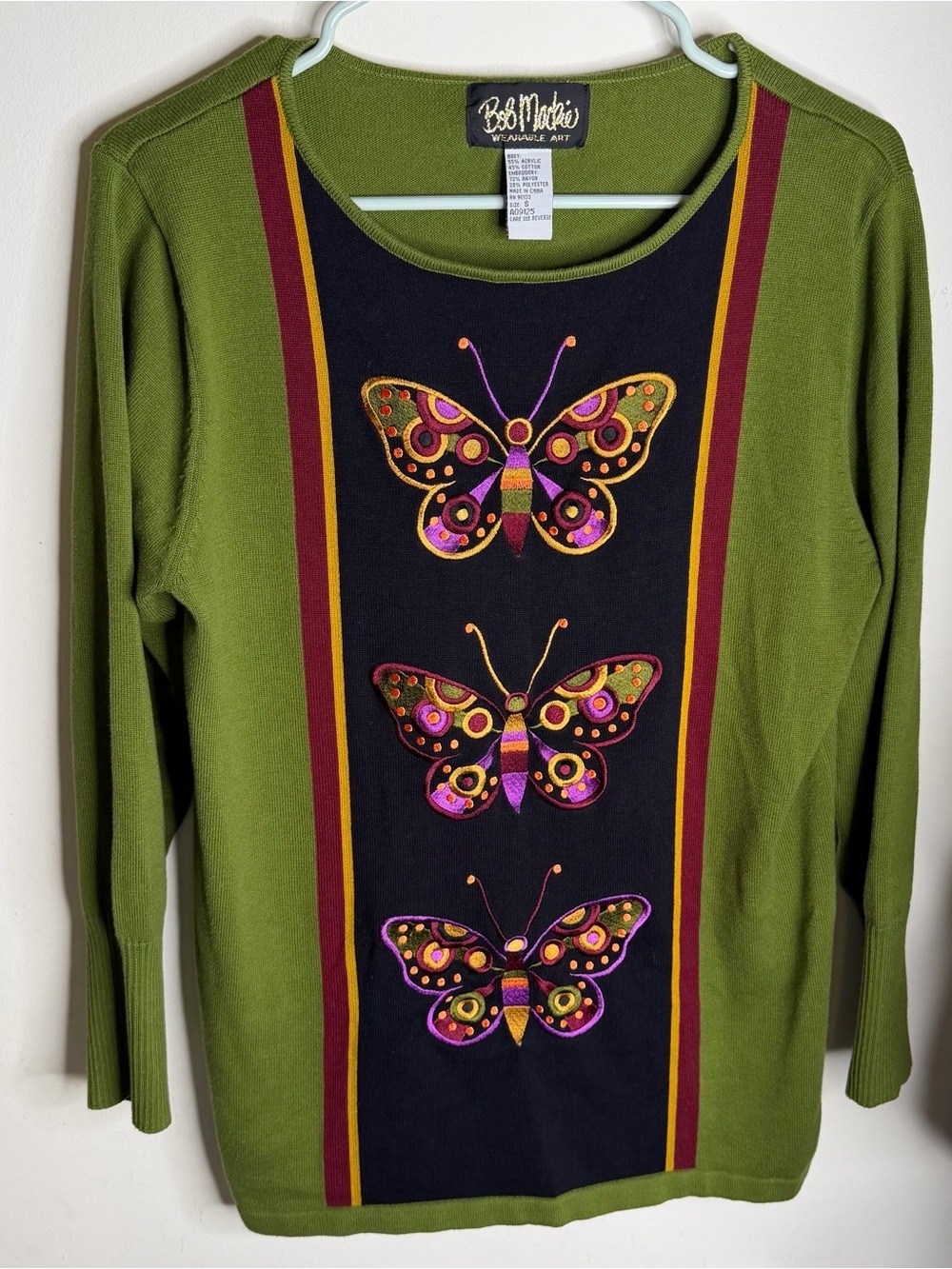 Bob Mackie Olive Green Butterfly Embroidered sweater